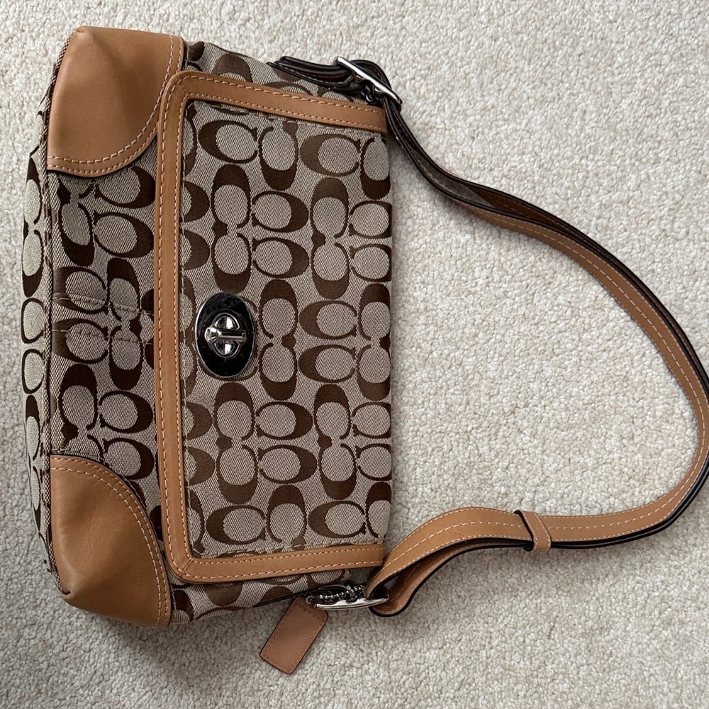 Coach Brown & Tan Signature Shoulder Bag